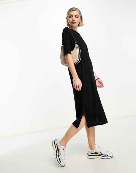 Noisy May - Robe t-shirt mi-longue fendue - Noir - view 1