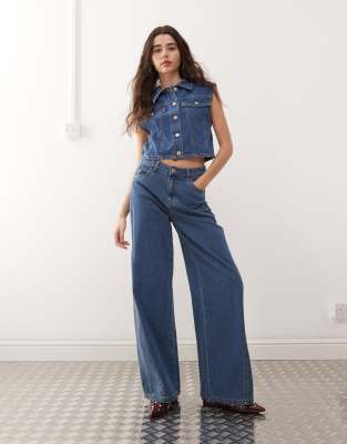 Noisy May Noisy May Robie high waisted baggy jean co-ord with flare insert in mid blue
