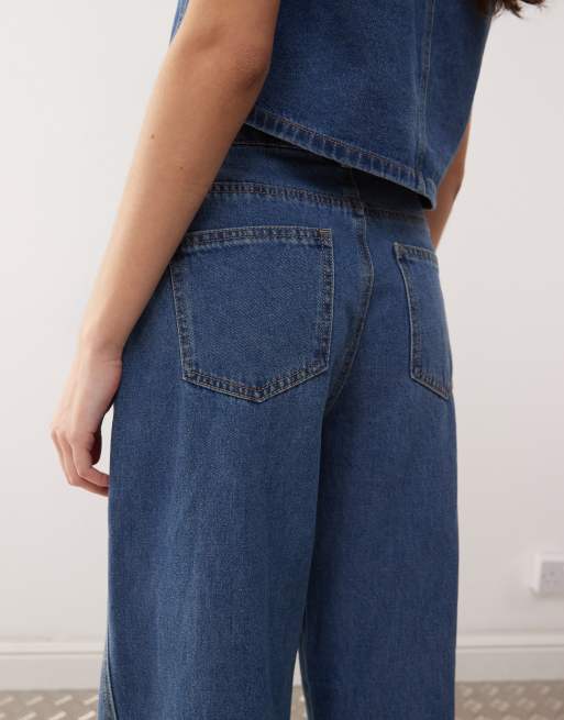 Noisy May – Robie – Mellanblå, baggy jeans med hög midja och utsvängd design, del av set, 4 av 5