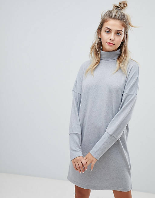 Noisy May roll neck batwing knitted mini jumper dress in grey | ASOS