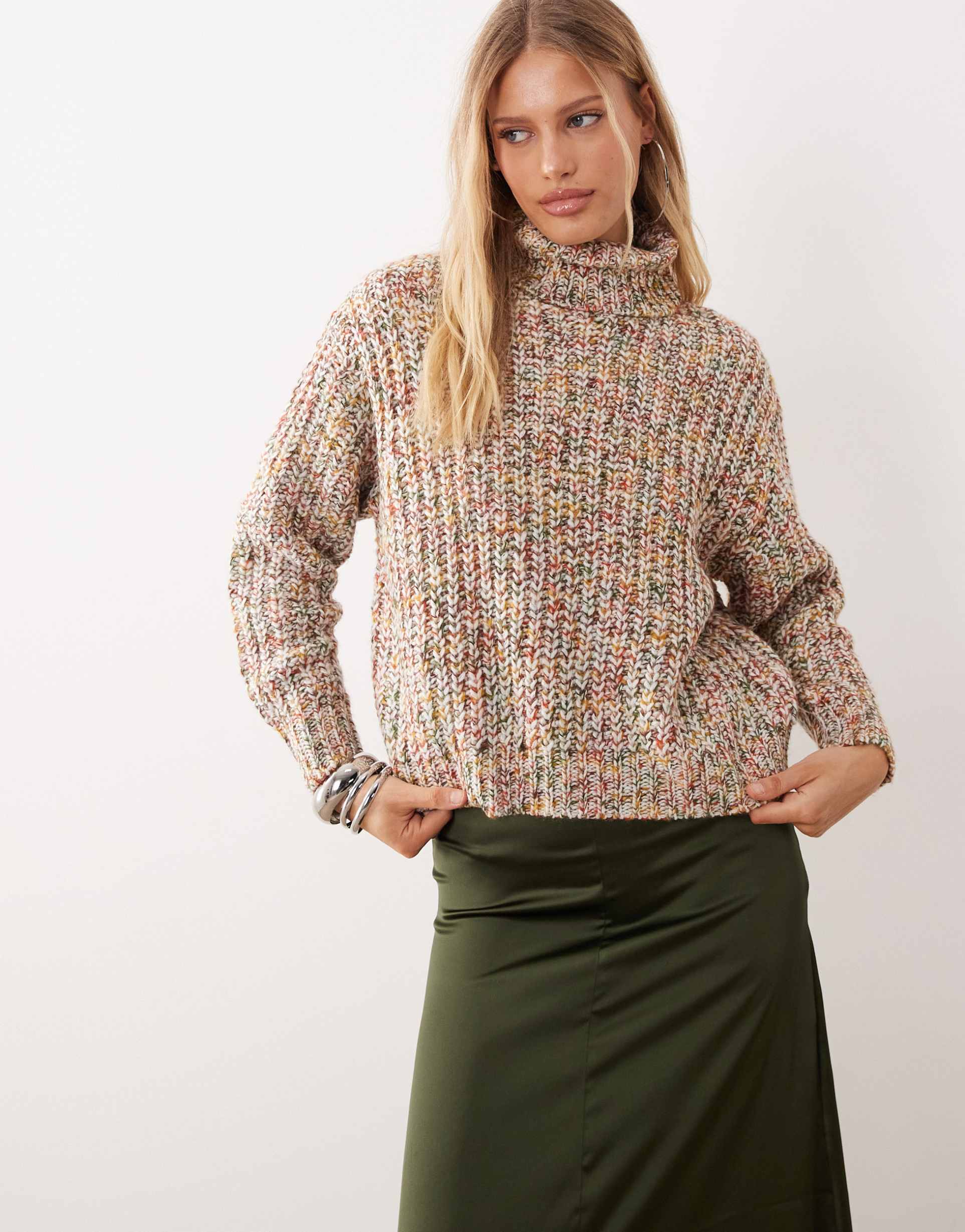 noisy may roll neck knit sweater in multicolored yarn