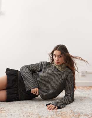 roll neck ribbed sweater in washed gray