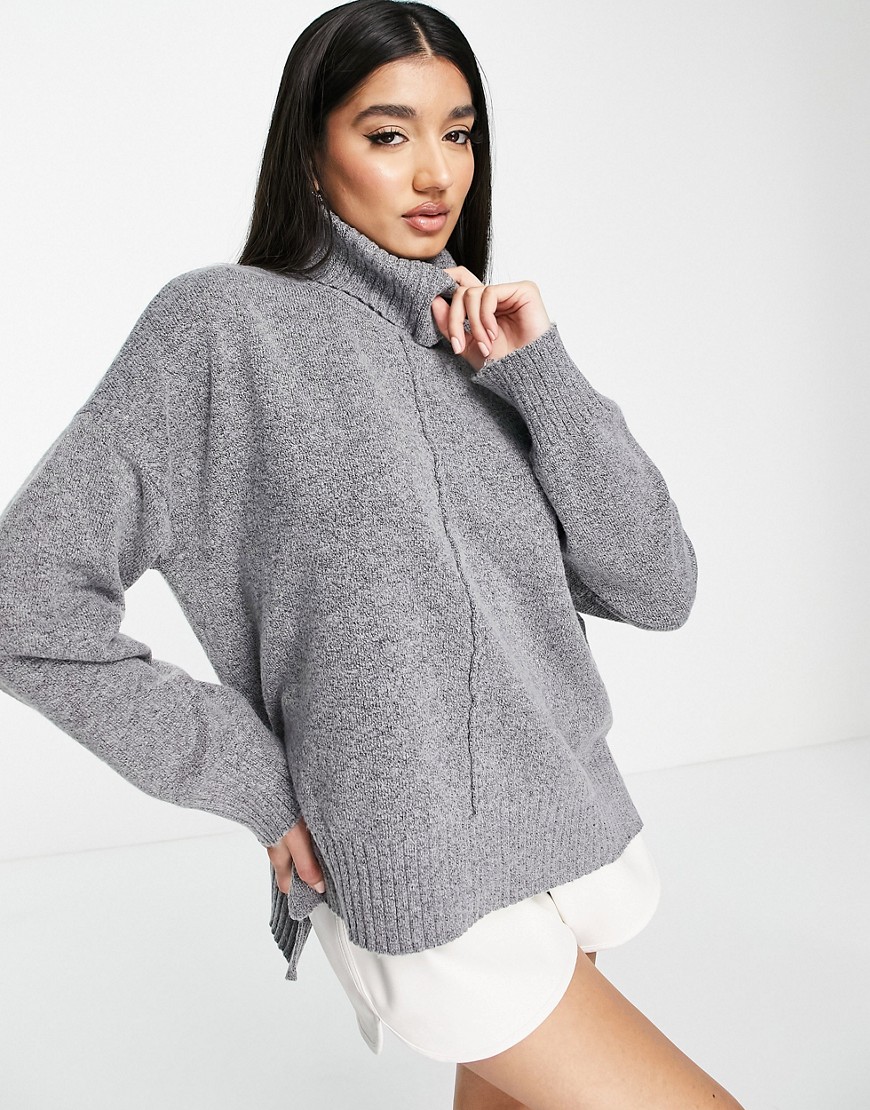 Noisy May roll neck sweater in gray