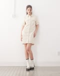 [Noisy May] Noisy May rolled sleeve denim mini dress in cream-White M Birch