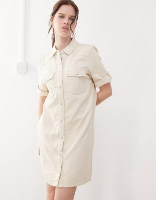 Noisy May Rolled Sleeve Denim Mini Dress In White
