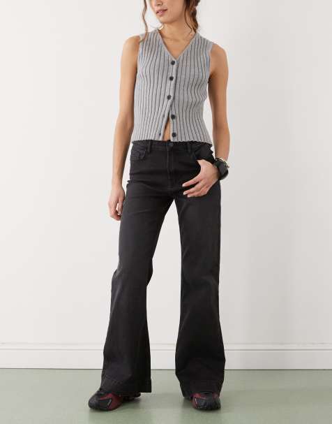 Noisy May - Rooxy - Pantalon évasé taille haute en jean - Noir - view 1