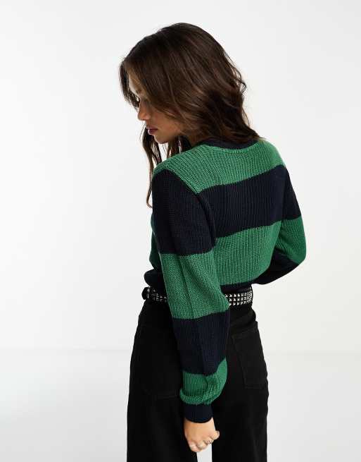 Noisy May round neck jumper in navy green