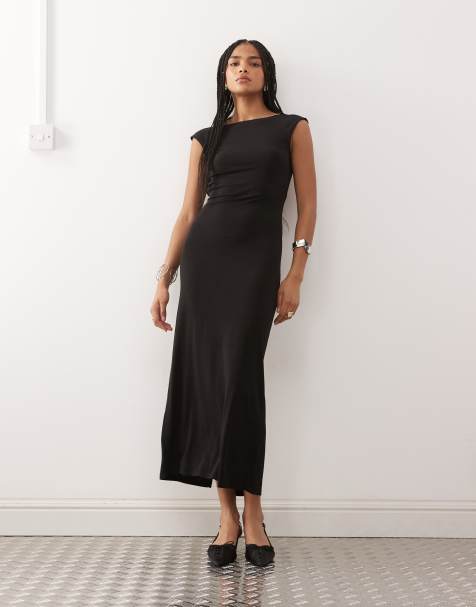 Noisy May ruche detail blackless maxi dress in black - view 1