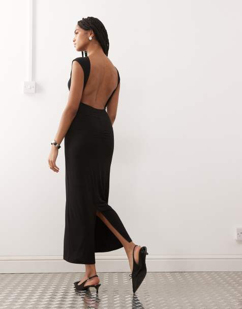 Noisy May ruche detail blackless maxi dress in black