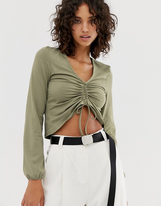 Noisy May ruched front cropped blouse
