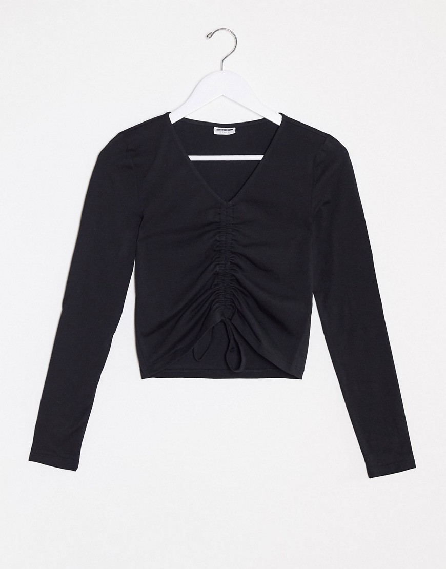 Noisy May ruched long sleeve crop top in black