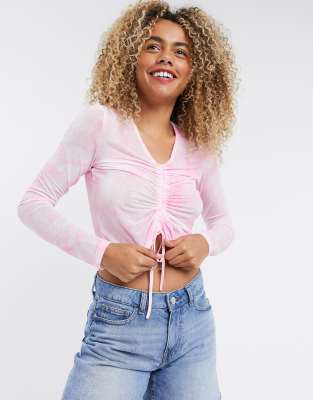 pink mesh long sleeve top