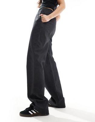 Noisy May ruched waist trousers in dark grey