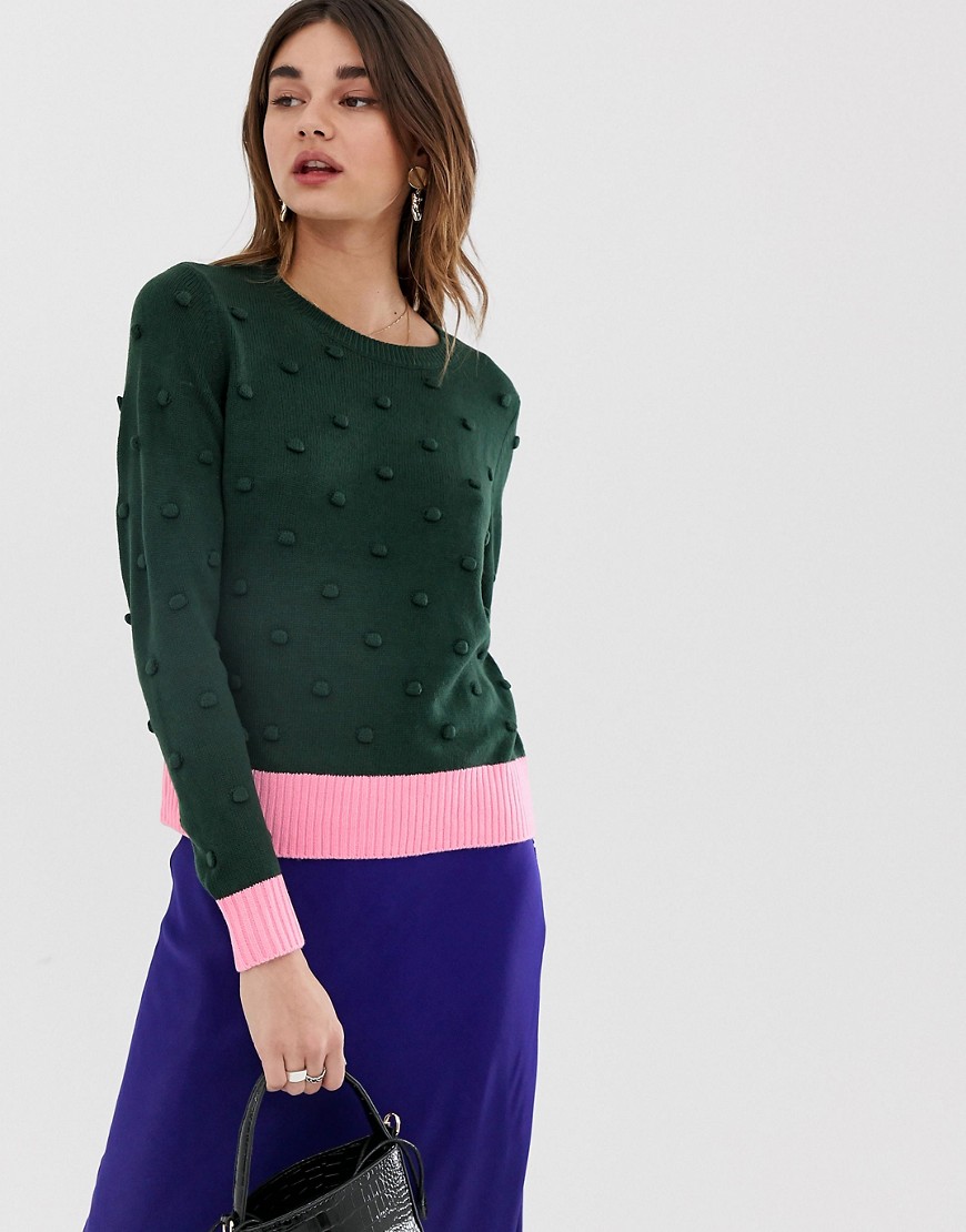 Noisy May - sabrina - strikket trøje med pompom'er-grøn