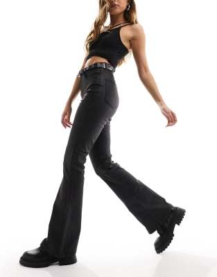 Noisy May Sallie Coated Flare Jeans In Black