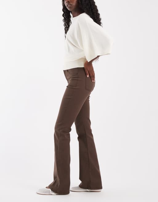 Noisy May Sallie high rise flared jeans in chocoladebruin, 3 van 5