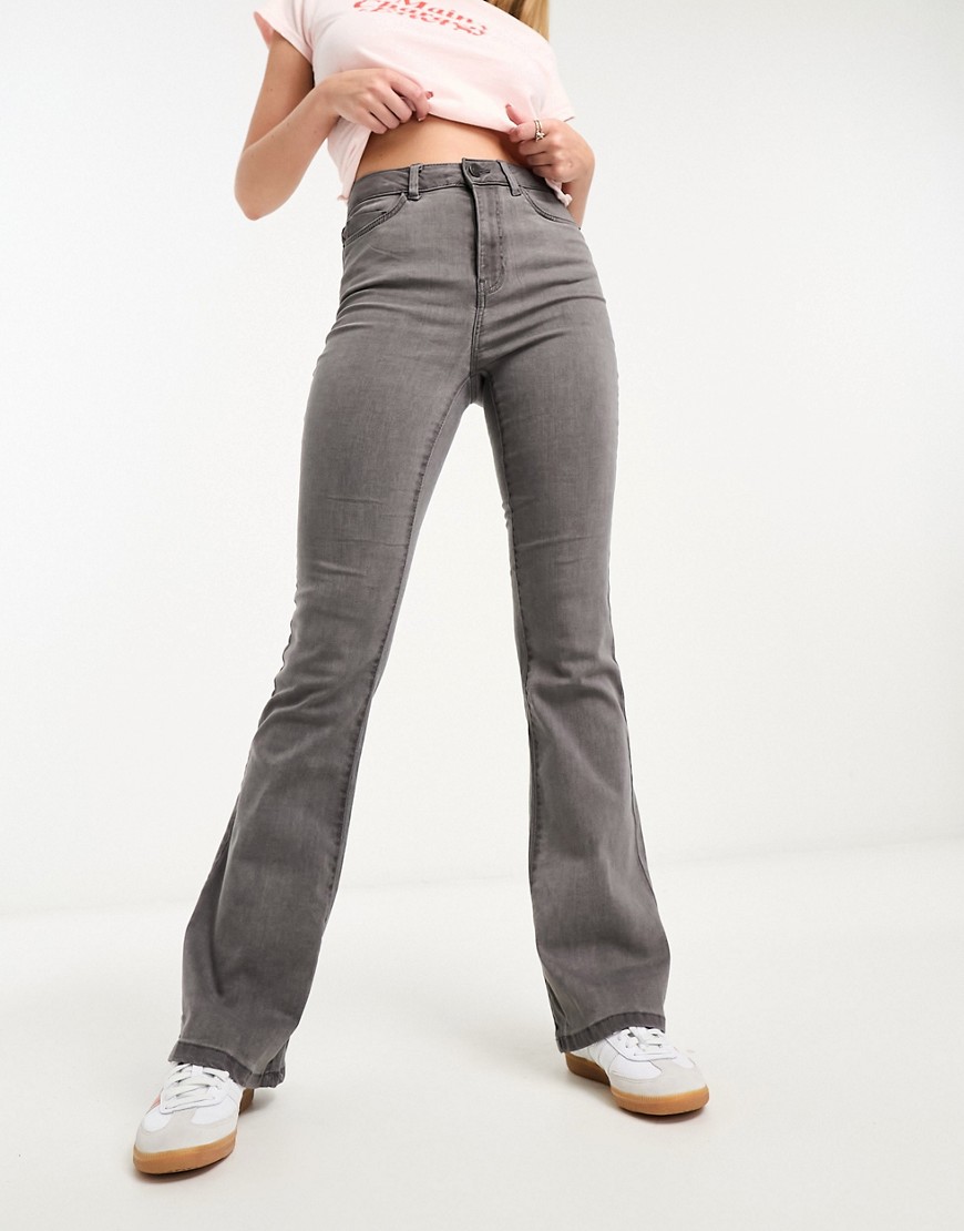 Noisy May Sallie High Rise Flared Jeans In Light Gray