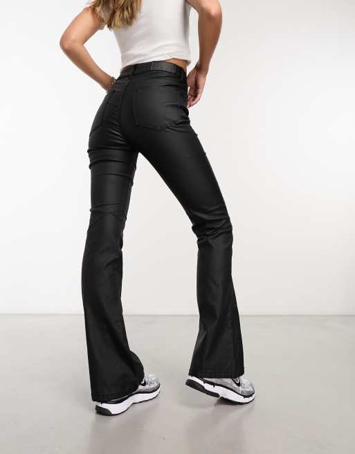 Noisy May Sallie coated flare pants in black