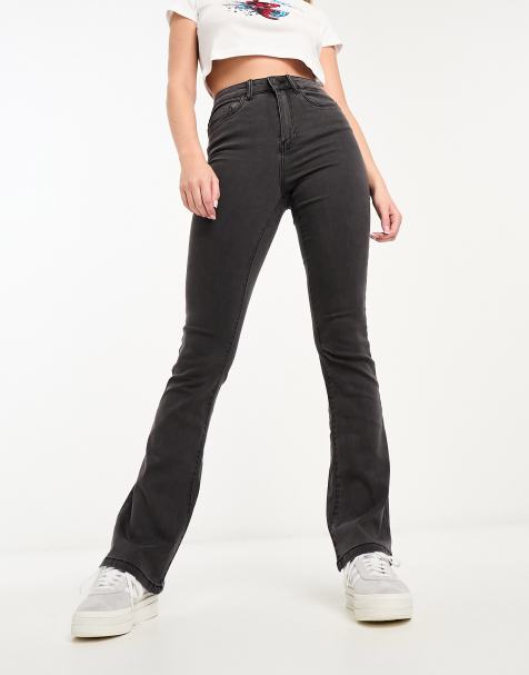 Noisy May Sallie high rise slim flare jeans in dark grey - view 1