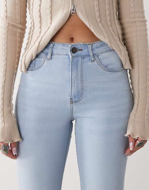 Noisy May Sallie high rise slim flare jeans in light blue wash, 5 of 5