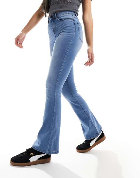 Noisy May Sallie high rise slim flare jeans in light blue - view 1