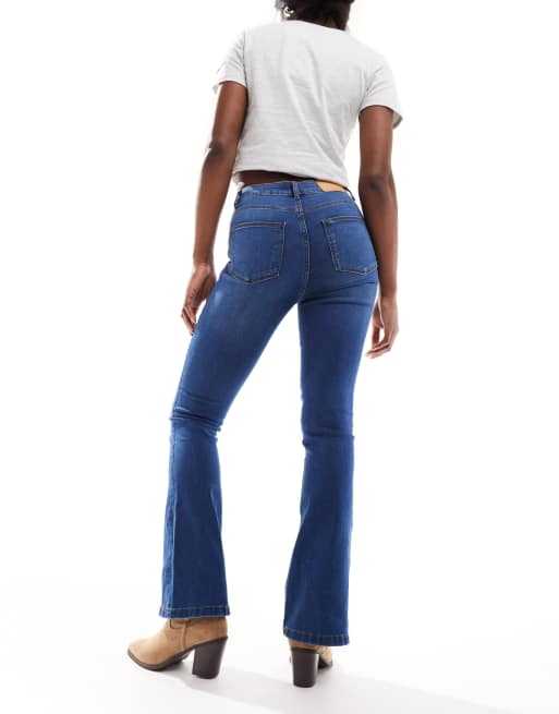 Noisy May Sallie high waisted flare jeans in mid wash, 3 of 5