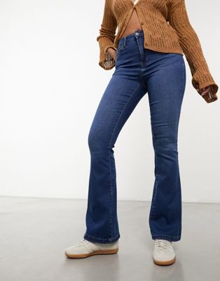 Noisy May Sallie high waisted flared jeans in mid wash