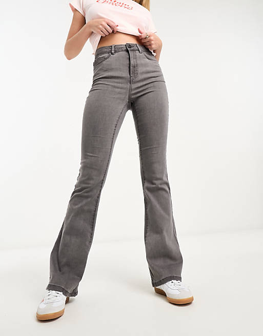 Noisy May Sallie high waisted flared jeans in light grey