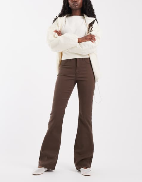 Noisy May Sallie hög midja flare-jeans i chokladbrun - view 1
