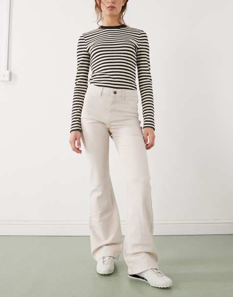 Noisy May - Sallie - Smalle flared jeans met hoge taille in ecru - view 1