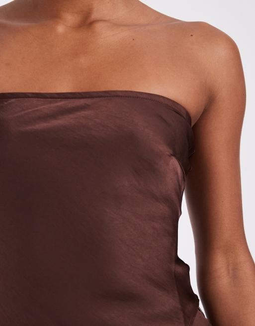 Noisy May satin corset top co-ord in chocolate brown, 3 of 4