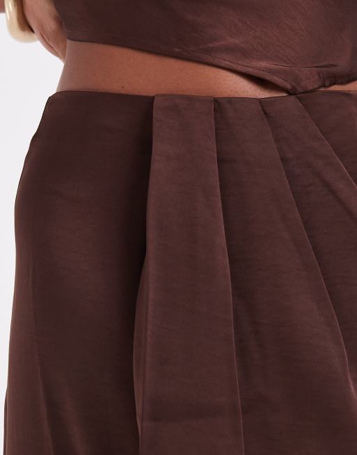 Noisy May satin maxi skirt co-ord in chocolate brown, 4 of 5