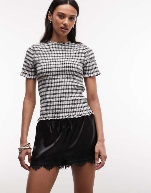 Noisy May – Satin-Shorts in Schwarz mit niedrigem Bund und Spitzensaum, 2 von 5