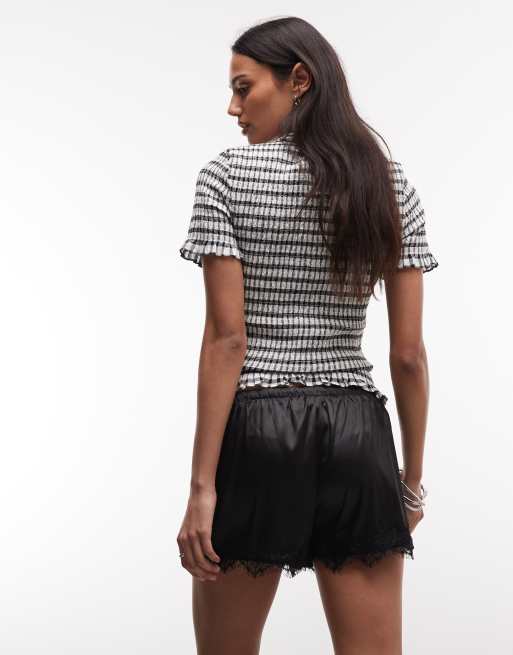 Noisy May – Satin-Shorts in Schwarz mit niedrigem Bund und Spitzensaum, 4 von 5