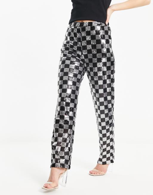 Noisy May – Schackrutiga byxor med raka ben och paljetter, del av set, 4 av 4