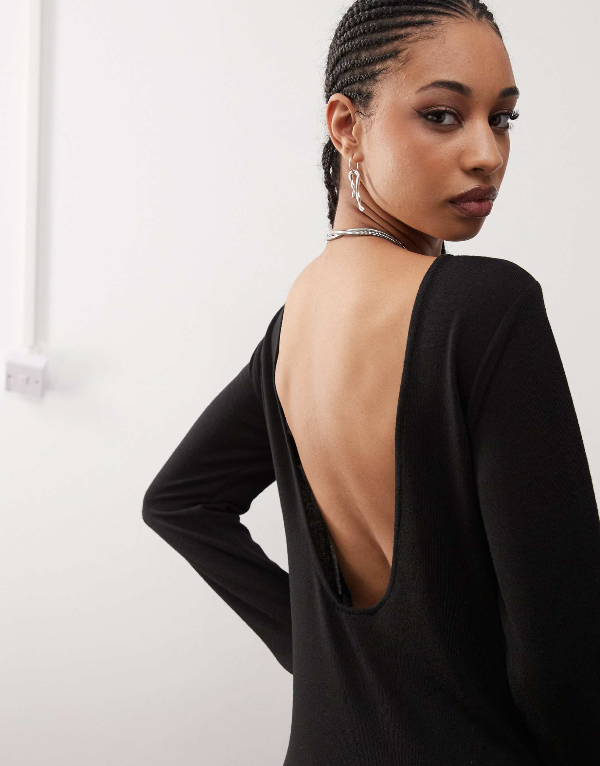 noisy may scoop back knit maxi dress in black texture