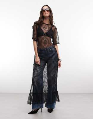 Noisy May scoop back sheer lace maxi dress in black black