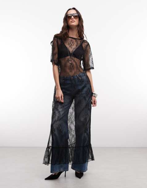 Noisy May scoop back sheer lace maxi dress in black - view 1