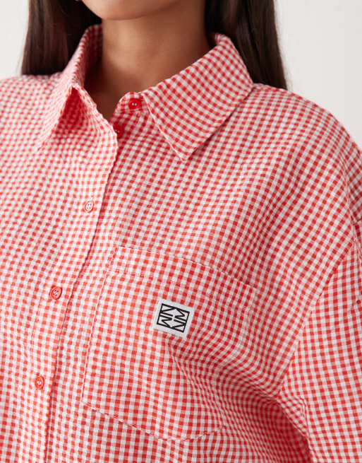 Noisy May seersucker boxy shirt in red gingham - part of a set, 4 of 4