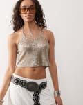 [Noisy May] Noisy May sequin halter neck top in gold L GOLD