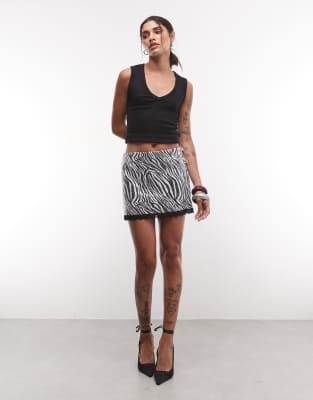 Noisy May Sequins Mini Skirt With Lace Trim In Gray
