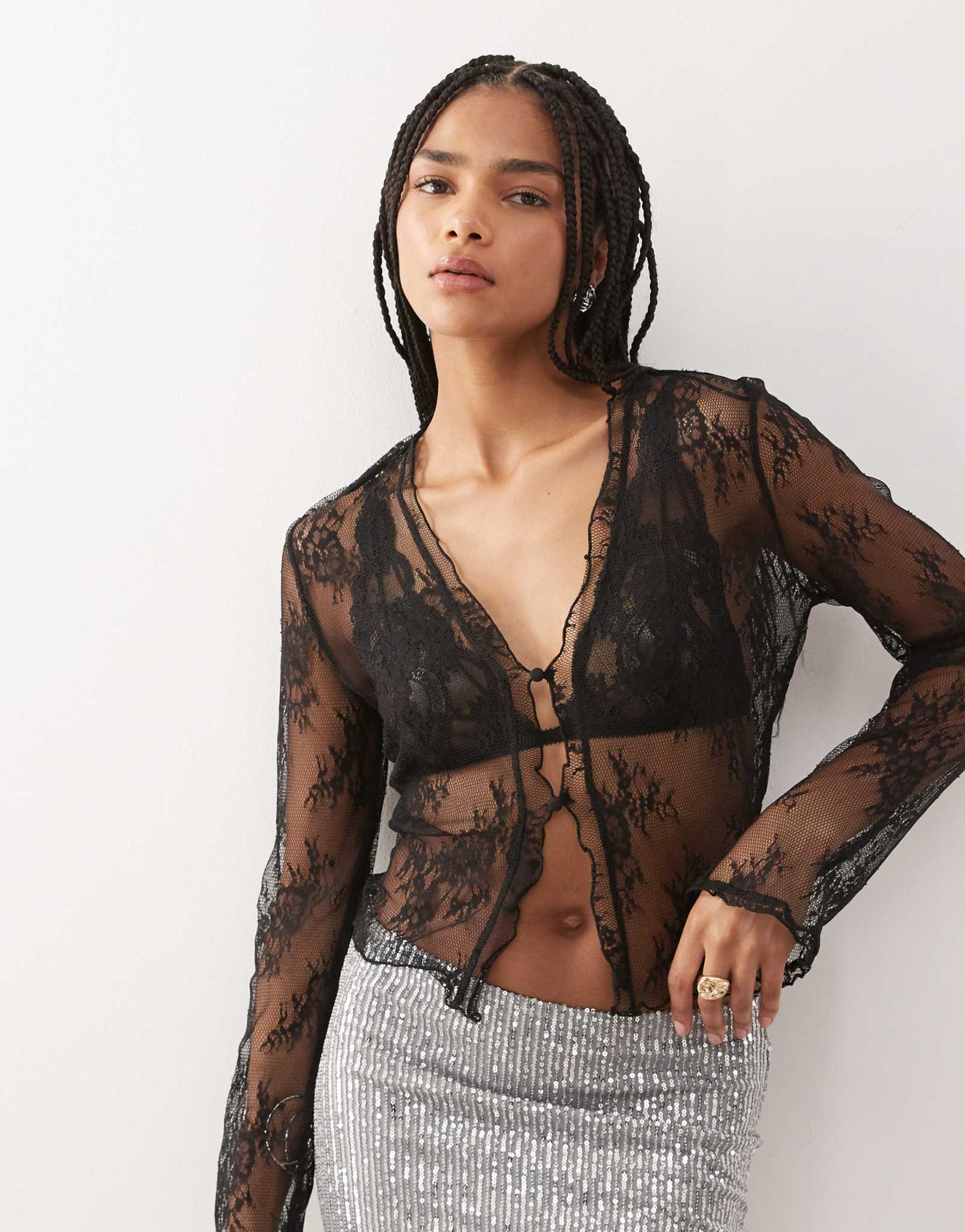 Кардиган из прозрачного кружева Noisy May черного цвета