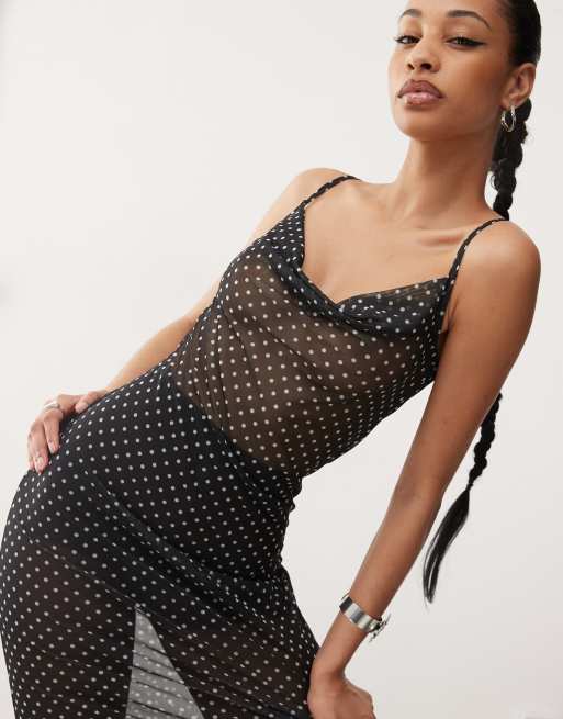 Noisy May sheer maxi dress in black polka dot