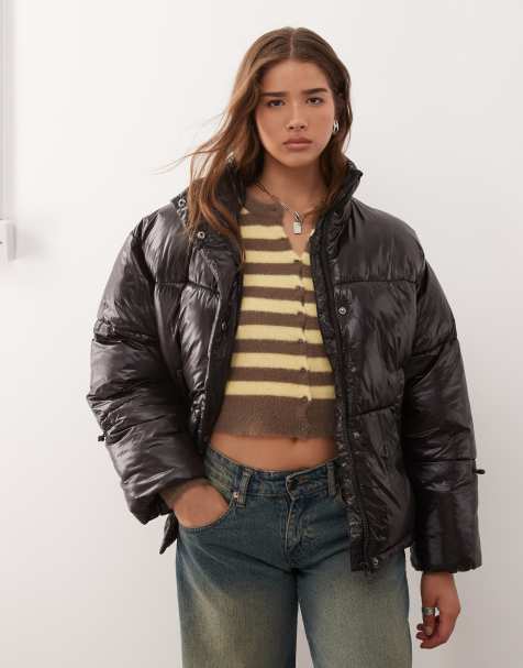 Noisy May shiny puffer jacket in black - view 1