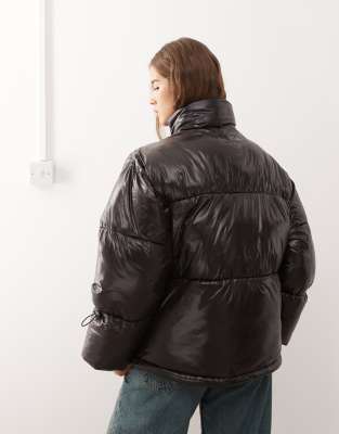 Noisy May Shiny Puffer Jacket In Black