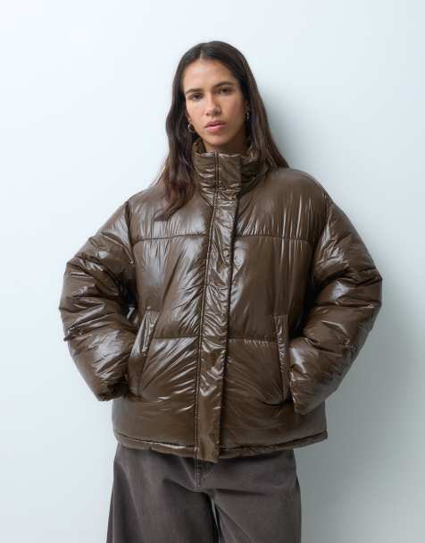 Noisy May shiny puffer jacket in brown - view 1