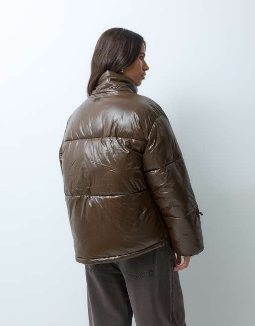 Noisy May shiny puffer jacket in brown, 4 of 4