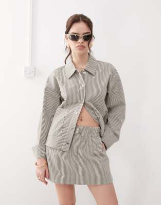 Noisy May shirt co-ord in grey stripe