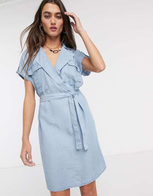 Noisy May shirt dress with tie waist in chambray blue | ASOS