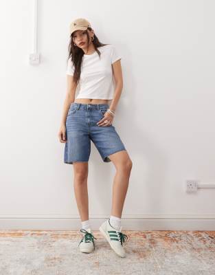 Noisy May - Short baggy en jean à taille haute - Bleu moyen délavé